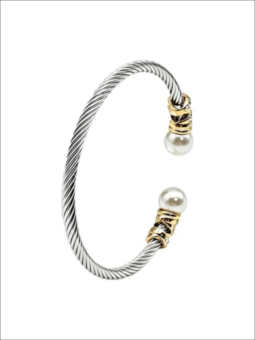 Stainless Steel Twisted Cable Cuff Bracelet Women Two Tone Open Adjustable